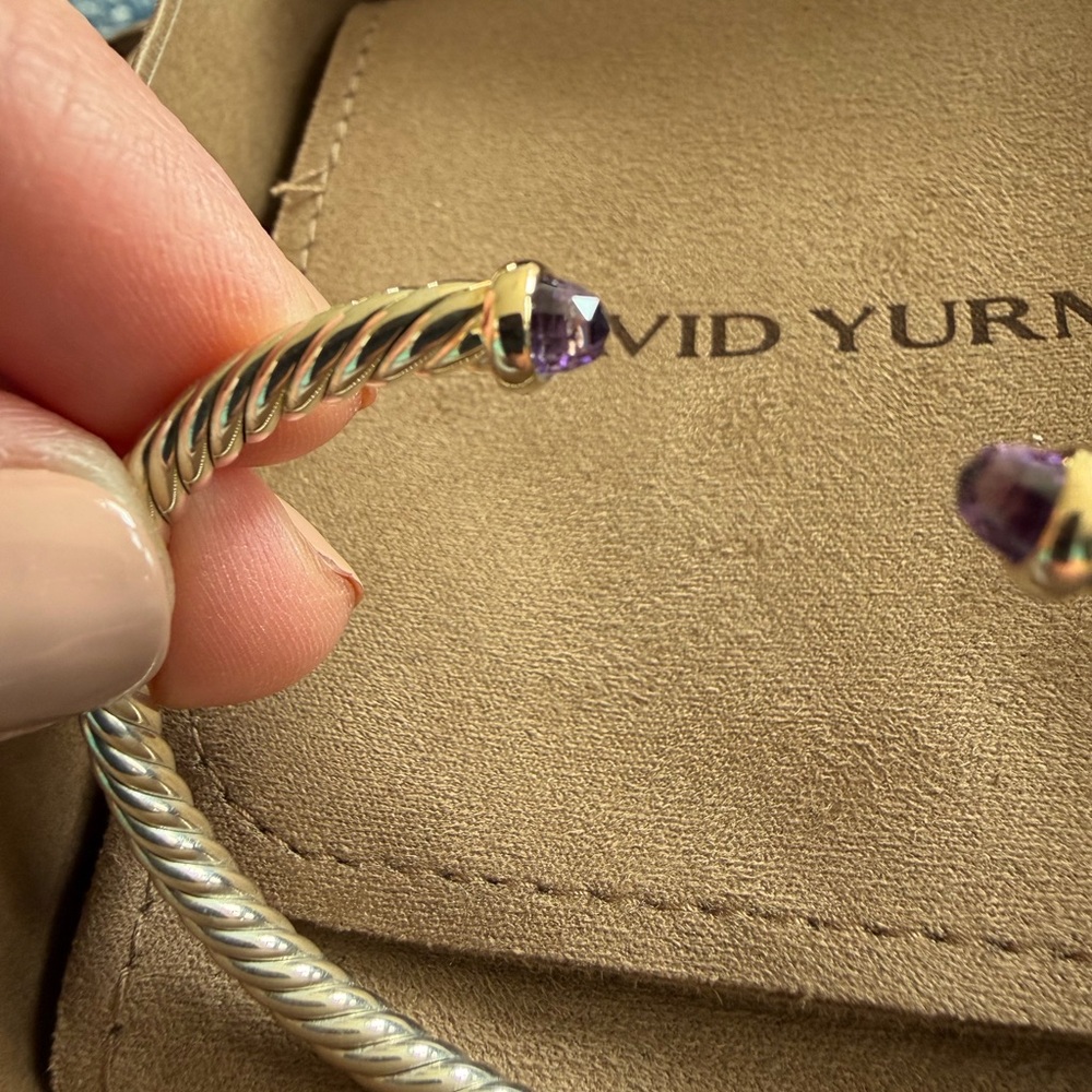 David Yurman Cable Flex Bracelet with Purple Amethyst Tips - Picture 2 of 7